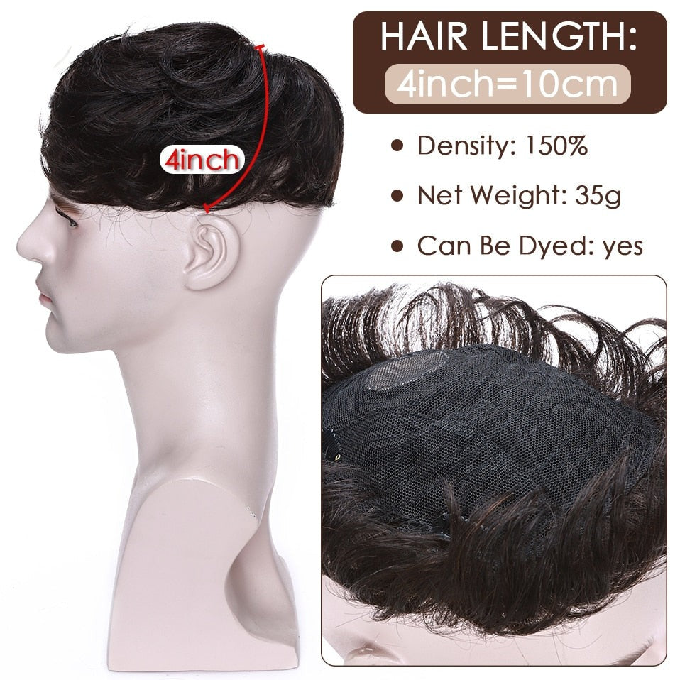 Human Hair Toppers Men Toupee 16x19cm Replacement System Capillary Prothesis Male Hair Wig Clip In 35g